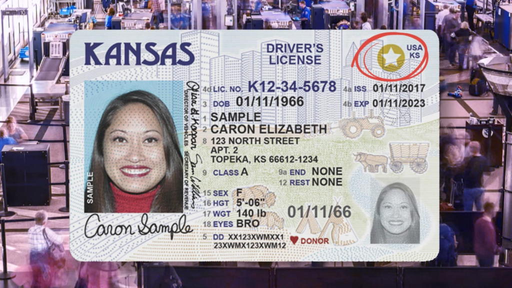mẫu thẻ REAL ID Kansas có ngôi sao vàng